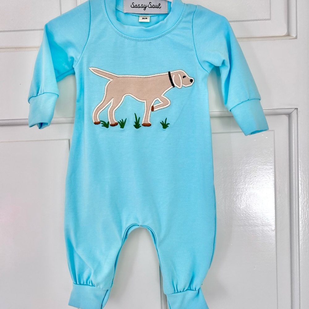 Blue Dog Embroidered One Piece